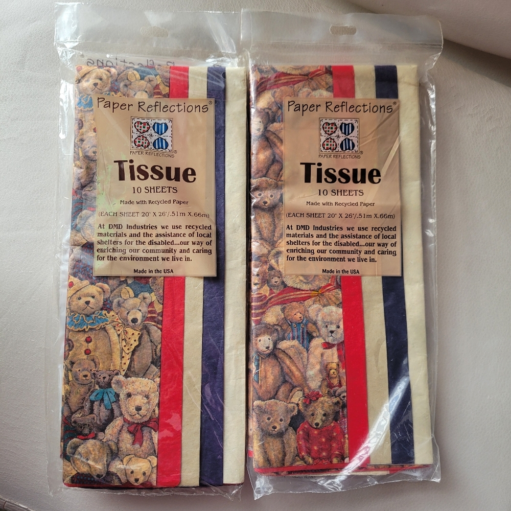 Paper Reflections Teddy Bear Tissue Paper (2pks) Vtg Y2K  USA ~ NWT/NOS FINAL!